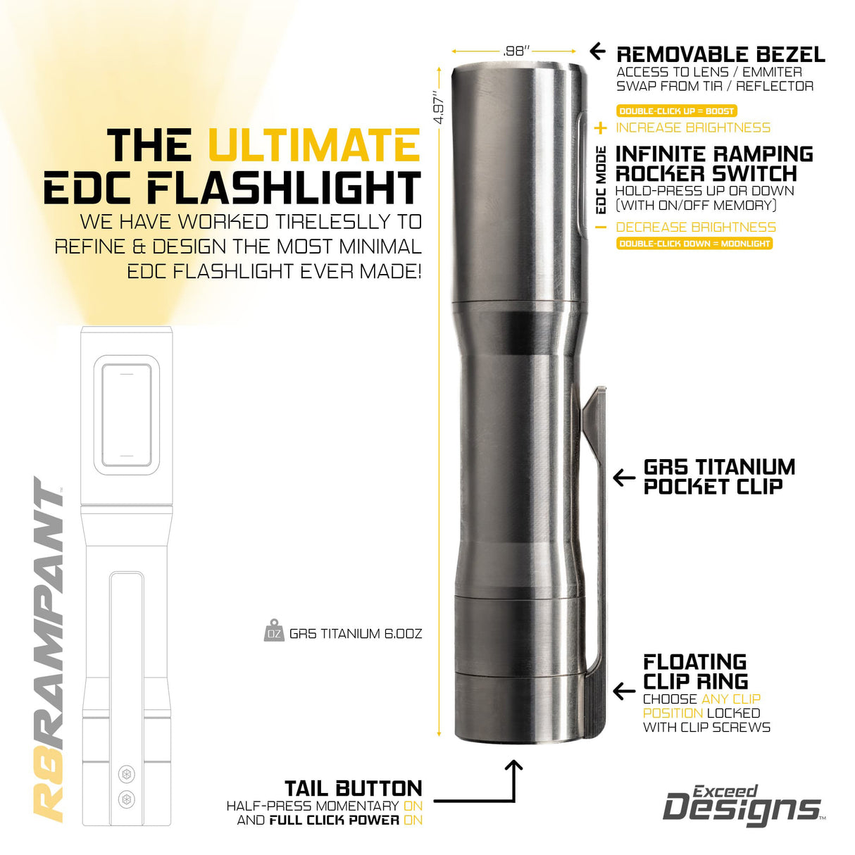 Rampant™ R8 EDC Titanium Flashlight