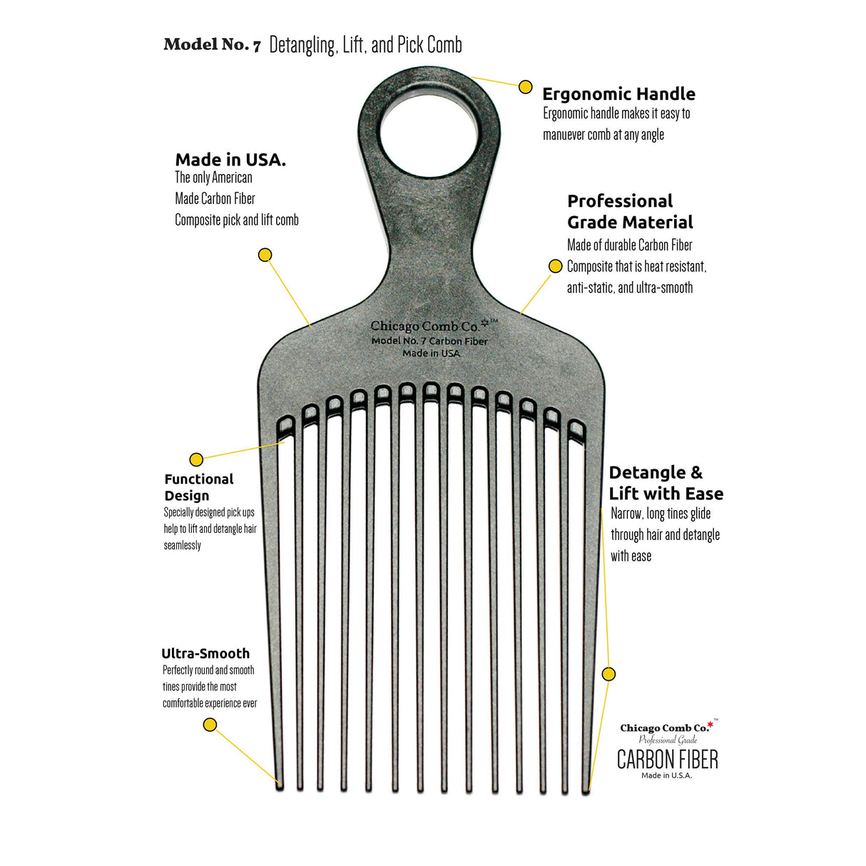 Model No. 7 Carbon Fiber Afro Comb