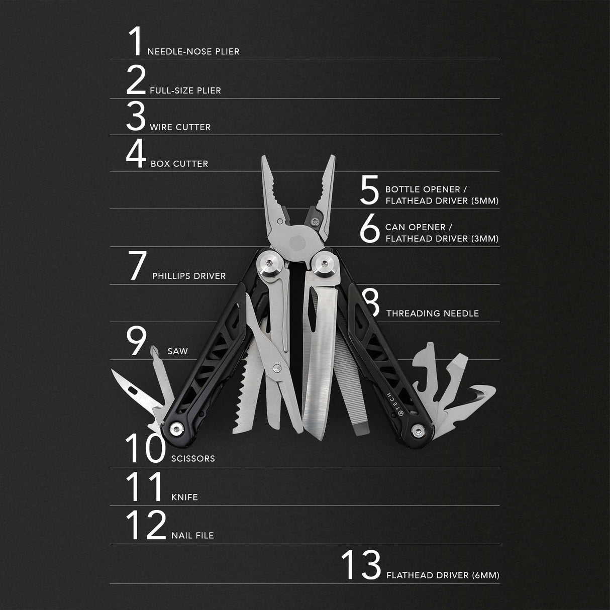 Multitool 13-in-1 Heavy Duty - Monitoimityökalu